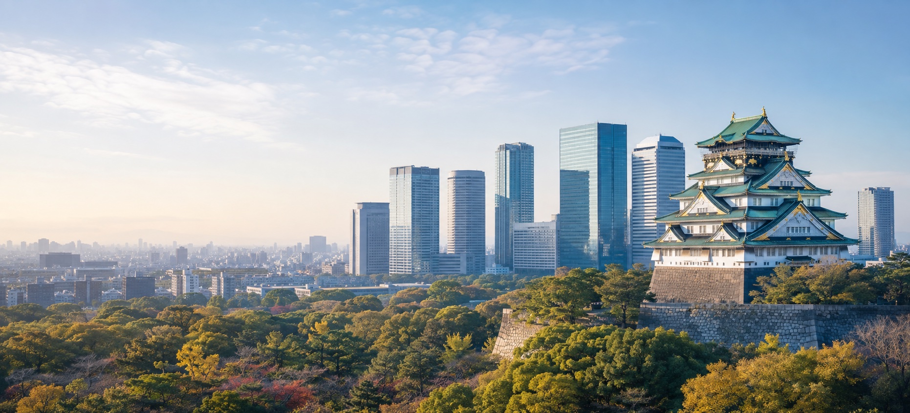 大阪城与大阪商务区全景